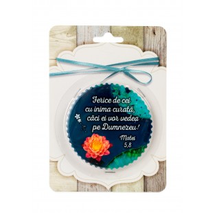 Magnet ceramic cu mesaj creștin - Ferice de cei cu inima curată (Matei 5:8)