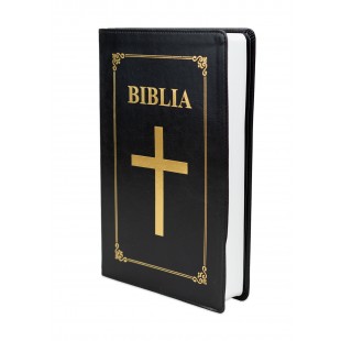 Biblia economica, marime mare, coperta piele ecologica, neagra, simbol cruce, cuvintele lui Isus cu rosu [073 P]