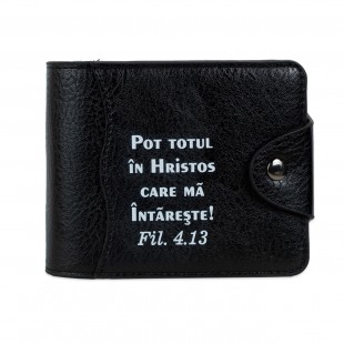 Portofel bărbați cu mesaj crestin, negru - "Pot totul în Hristos"