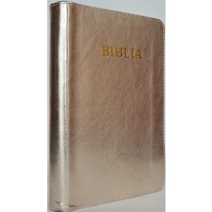 Biblie din piele, marime medie, culoare auriu,fermoar, index, margini aurii, cuv. lui Isus cu rosu [SB 057 PFI]