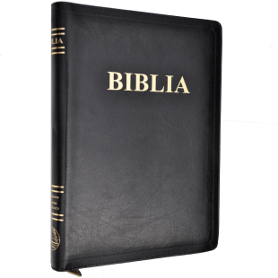 Biblia foarte mare, coperta piele, scris mare, neagra, margini aurii, fermoar, cuvintele lui Isus cu rosu, trad. Cornilescu [ 087 PF]