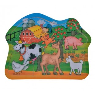Puzzle din lemn - Animale ferma - 9 piese - Activitati pentru copii (3+)