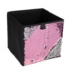 Cutie depozitare cu paiete, roz-argintiu (25x25x25cm)