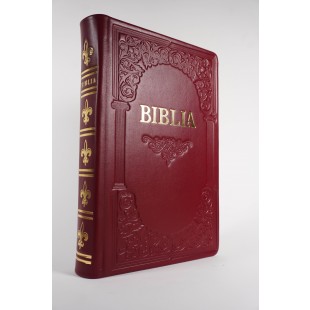 Biblie mare, piele, handmade, vișiniu, index, margini aurii,  cuv. Isus cu rosu [SI 076 HM]