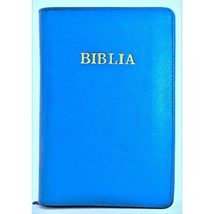 Biblie mare, piele, nuanta de bleumarin, fermoar, index, margini argintii, cuv. Isus cu rosu [SI 073 PFI]