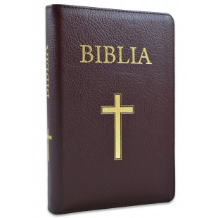 Biblia marime medie, din piele, visinie, fermoar, index, cu cruce [053 PFI]