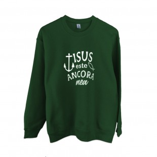 Bluza unisex, marimea S - Isus este ancora mea (verde)
