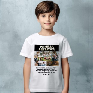 Tricou crestin pentru copii personalizat cu verset biblic, 10 poze și nume - Familie