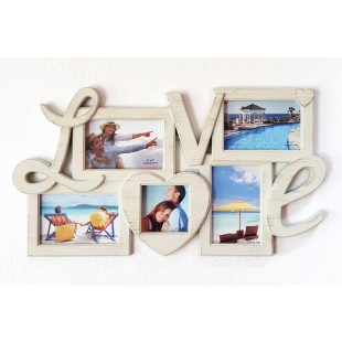 Rama foto colaj vintage, bej Love, 4 poze - (55x30x2.5 cm)